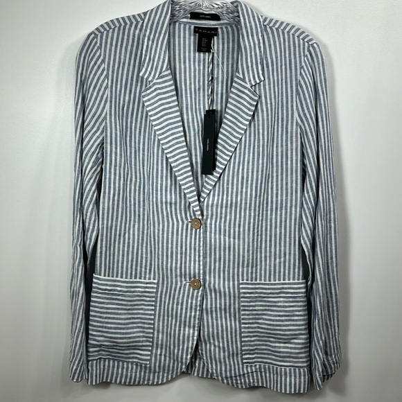 Tahari 100% linen blue and white striped jacket size small. NWT. - Picture 1 of 9